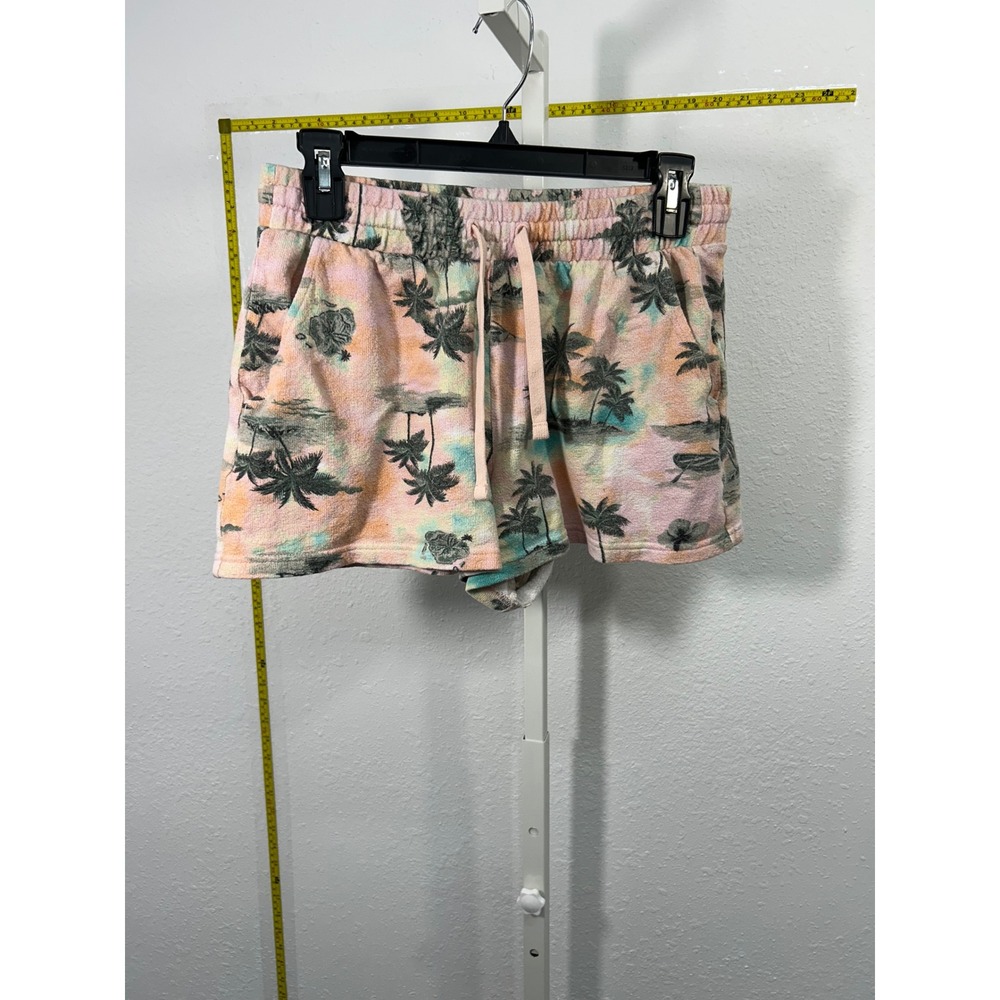 Old Navy Womens Small Tropical‎ Palm Tree Sunset French Terry Shorts Pink Orange
